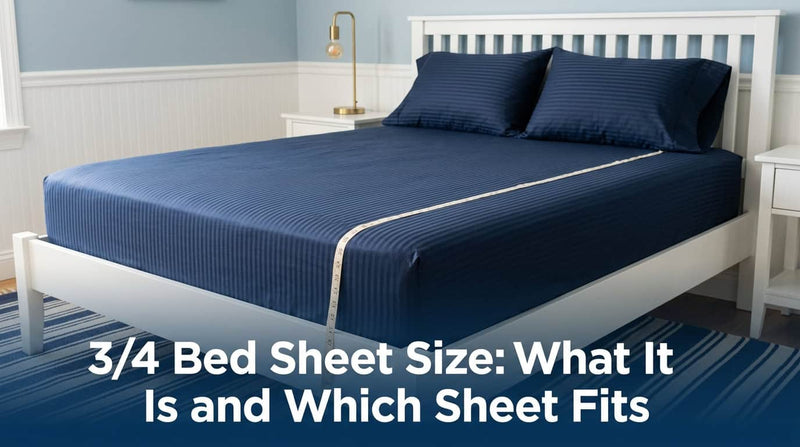Navy blue fitted bedsheet with white piping on a bed