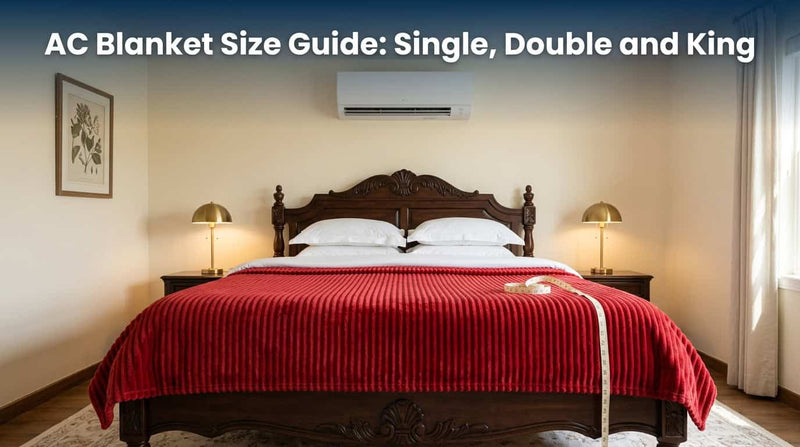 Red ribbed fleece AC blanket covering a double bed