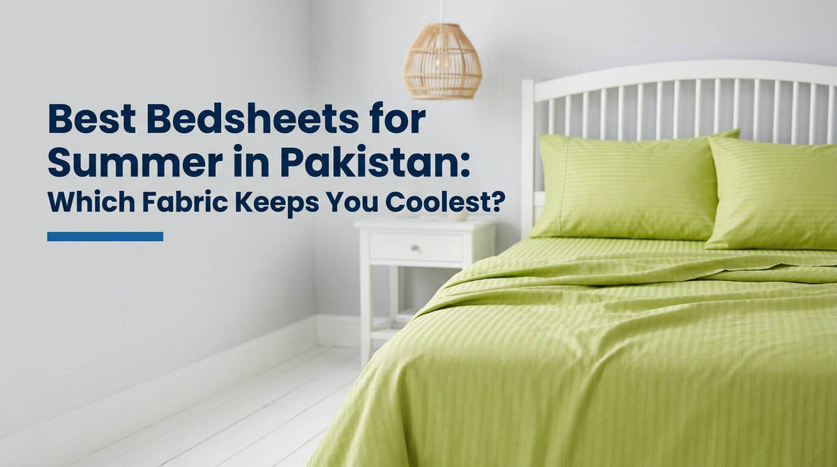 Lime green cotton bedsheet on a bed in a bright summer bedroom