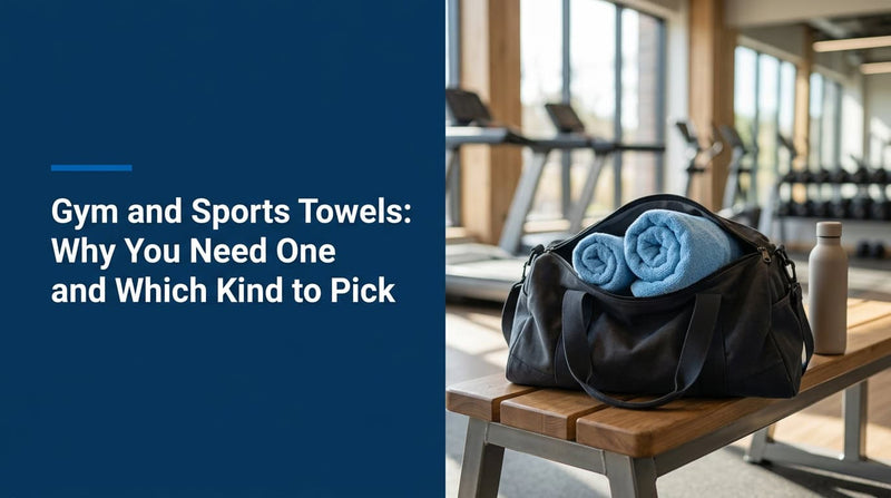 Rolled blue towel in a gym bag on a bench