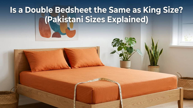 Orange fitted bedsheet on a wooden double bed with matching pillow covers