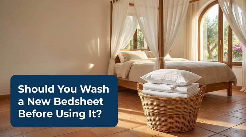 New white bedsheets folded in a laundry basket before the first wash