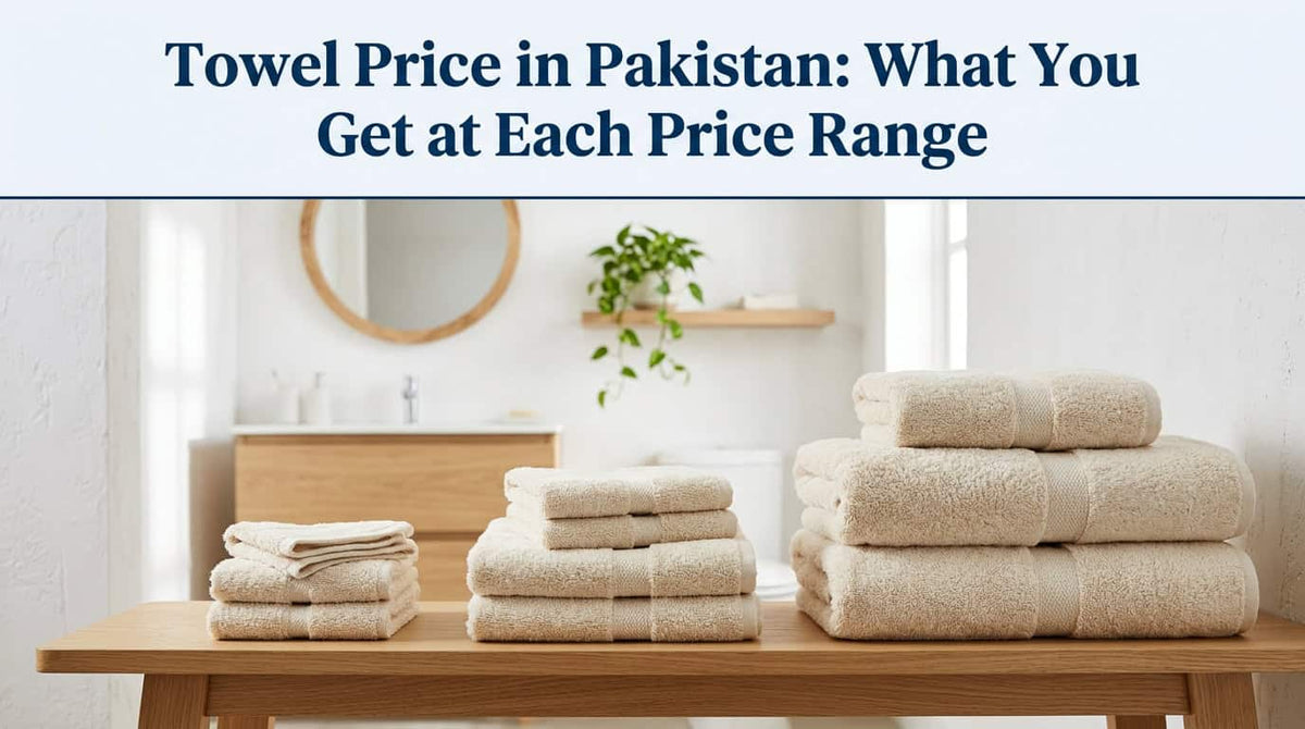 Stacks of cream and beige towels on a table