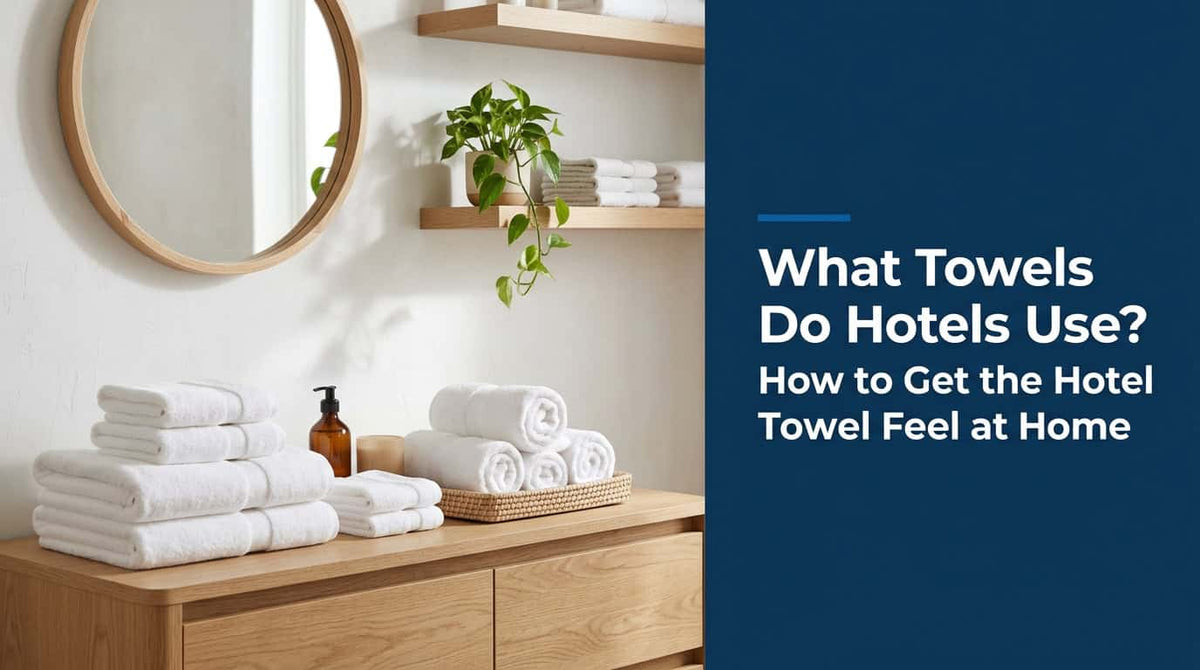 White hotel-style towels rolled and stacked on bathroom shelves