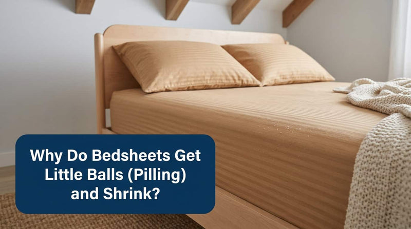 Camel coloured cotton bedsheet on a bed, smooth and free of pilling