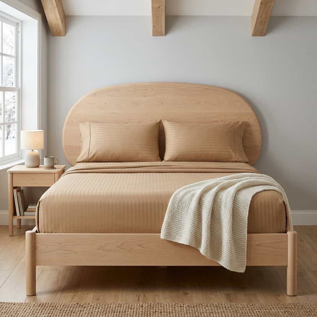 Camel cotton fitted bedsheet with 2 pillow covers on a king size bed