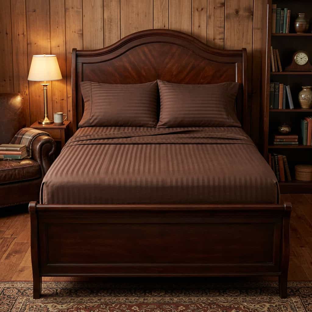 Chocolate brown cotton fitted bedsheet with 2 pillow covers on a king size bed