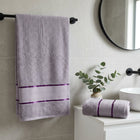 Lavender grey cotton bath towels hanging in a bathroom, Home Living 2 piece towel set