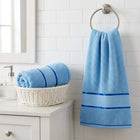 Sky blue cotton bath towels hanging in a bathroom, Home Living 2 piece towel set